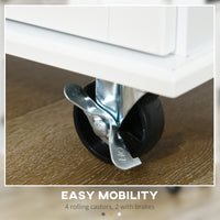 Kitchen Island on Wheels, Kitchen Cart with Drop Leaf, Drawers, Storage Racks, Rubberwood Top, White