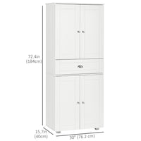 72" Kitchen Pantry Cabinet, Modern Kitchen Pantry Storage Cabinet with 4 Doors and 3 Adjustable Shelves, White
