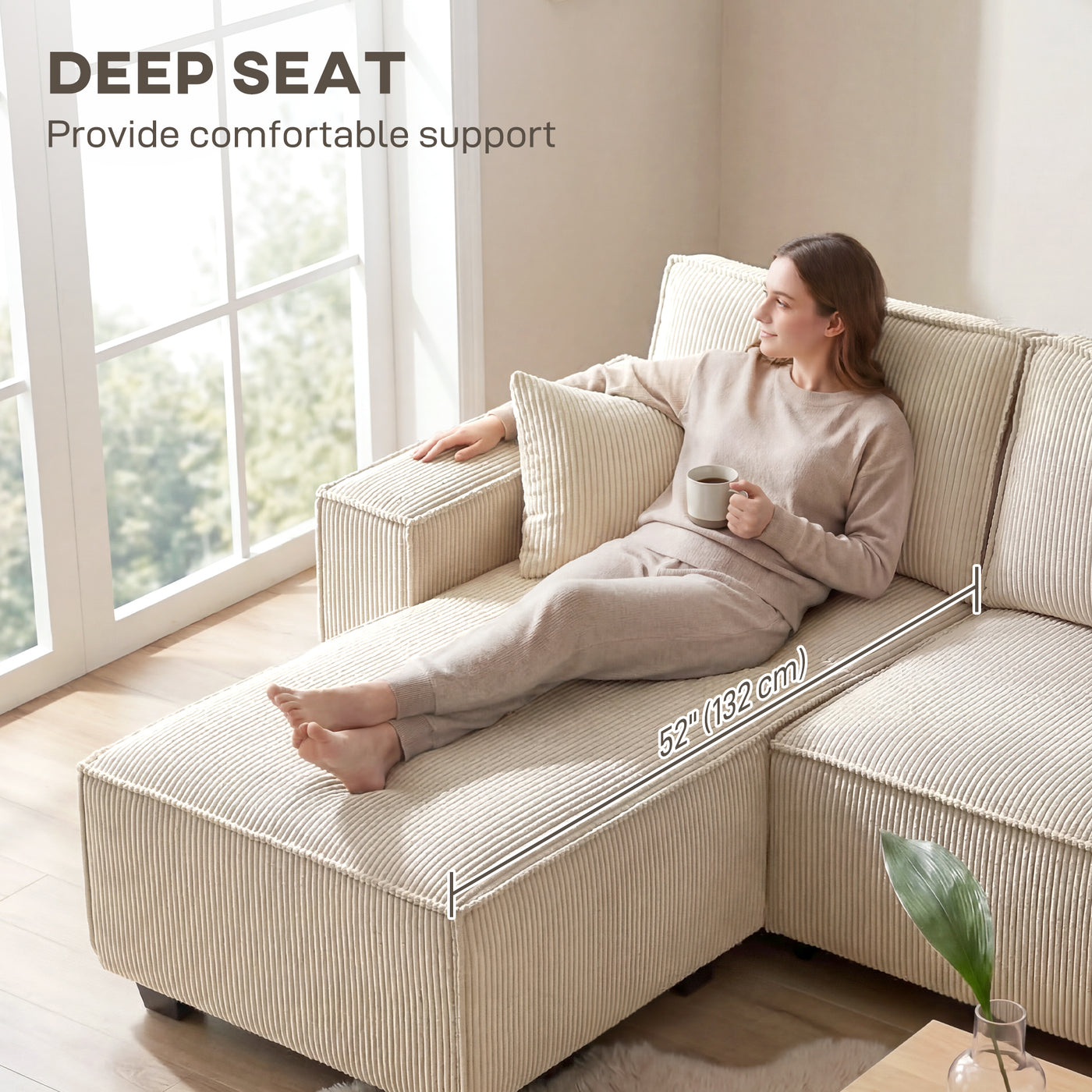 Modular U Shaped Couch, Sectional Sofa with Double Chaises and Spring Cushions, Beige