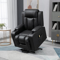 Power Lift Recliner Chair for Elderly, PU Leather Electric Recliner Chair with Footrest, Remote Control, Side Pockets and Cup Holders for Living Room, Black