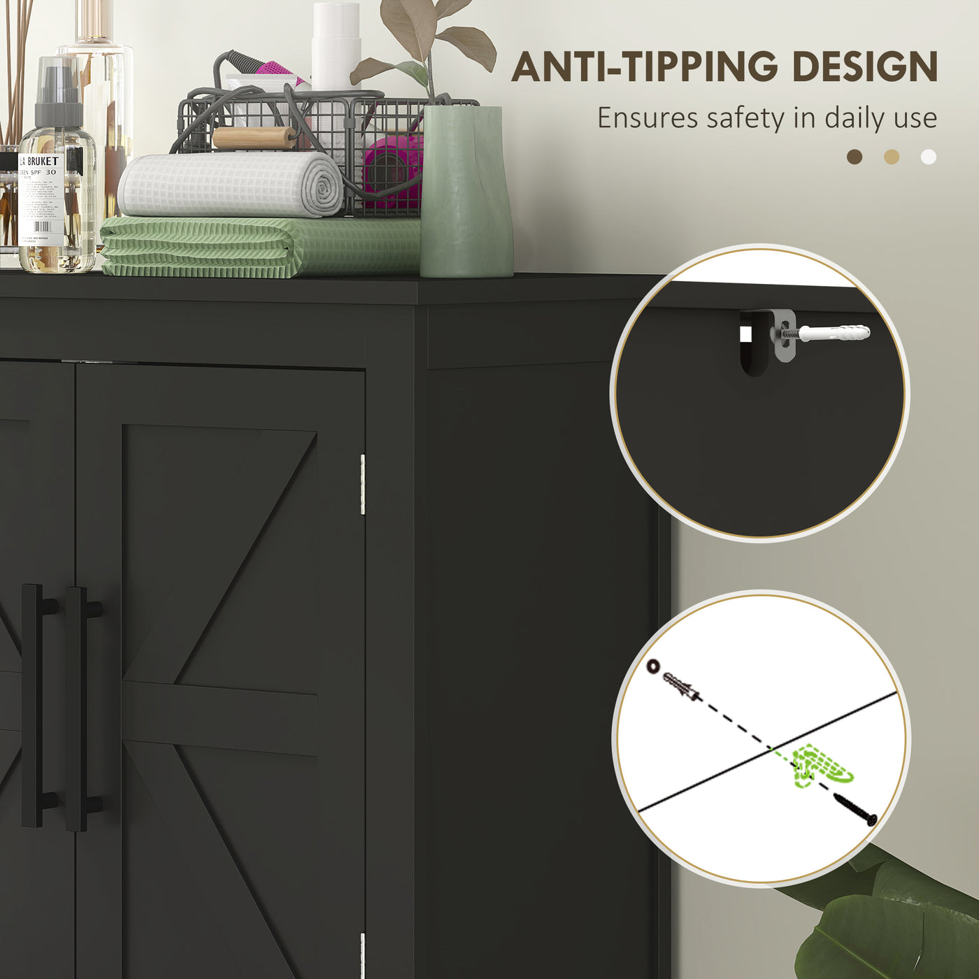 Farmhouse Bathroom Storage Cabinet, Bathroom Floor Cabinet with Barn Doors and Adjustable Shelf, Black
