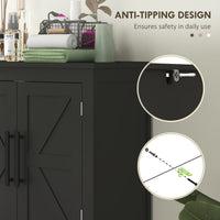 Farmhouse Bathroom Storage Cabinet, Bathroom Floor Cabinet with Barn Doors and Adjustable Shelf, Black