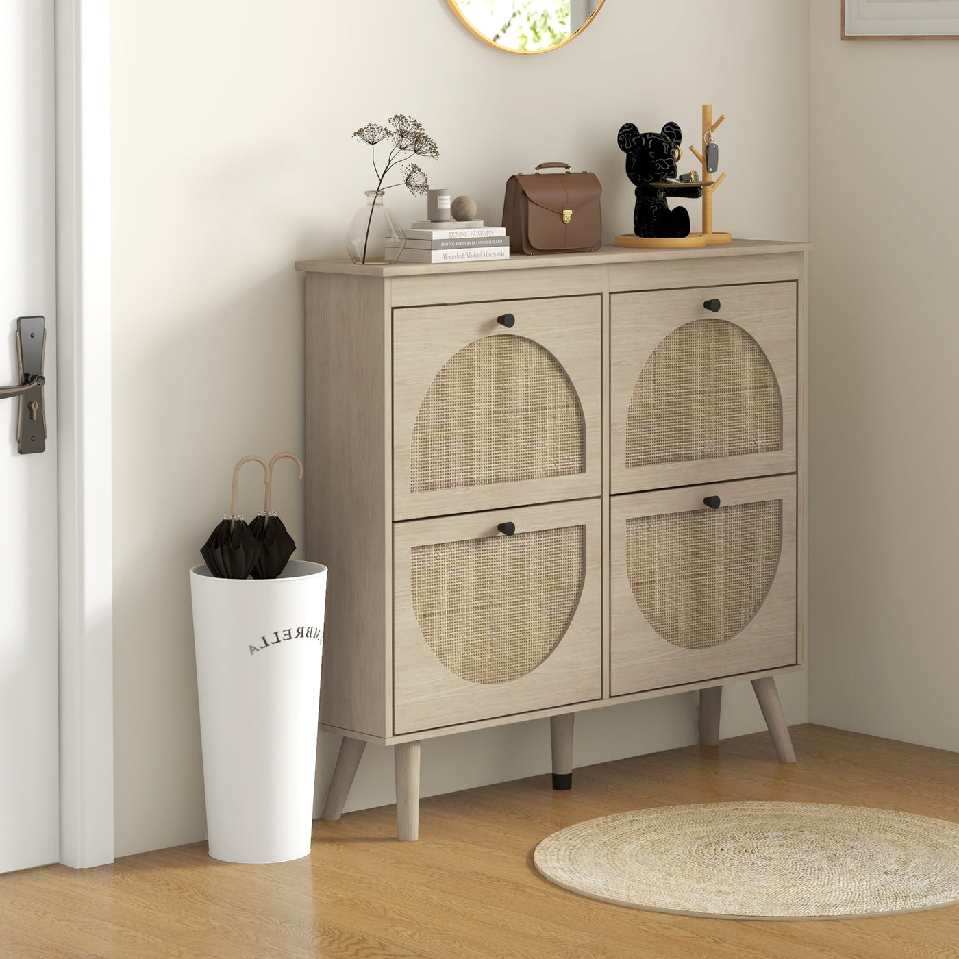 Shoe Cabinet for entryway, Shoe Storage Cabinet with 4 Flip Drawers and Adjustable Shelves for 20 Pairs of Shoes, Oak