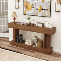 63 Inch Long Console Table, Vintage Narrow Entryway Table with Storage Shelf for Living Room and Hallway, Dark Brown