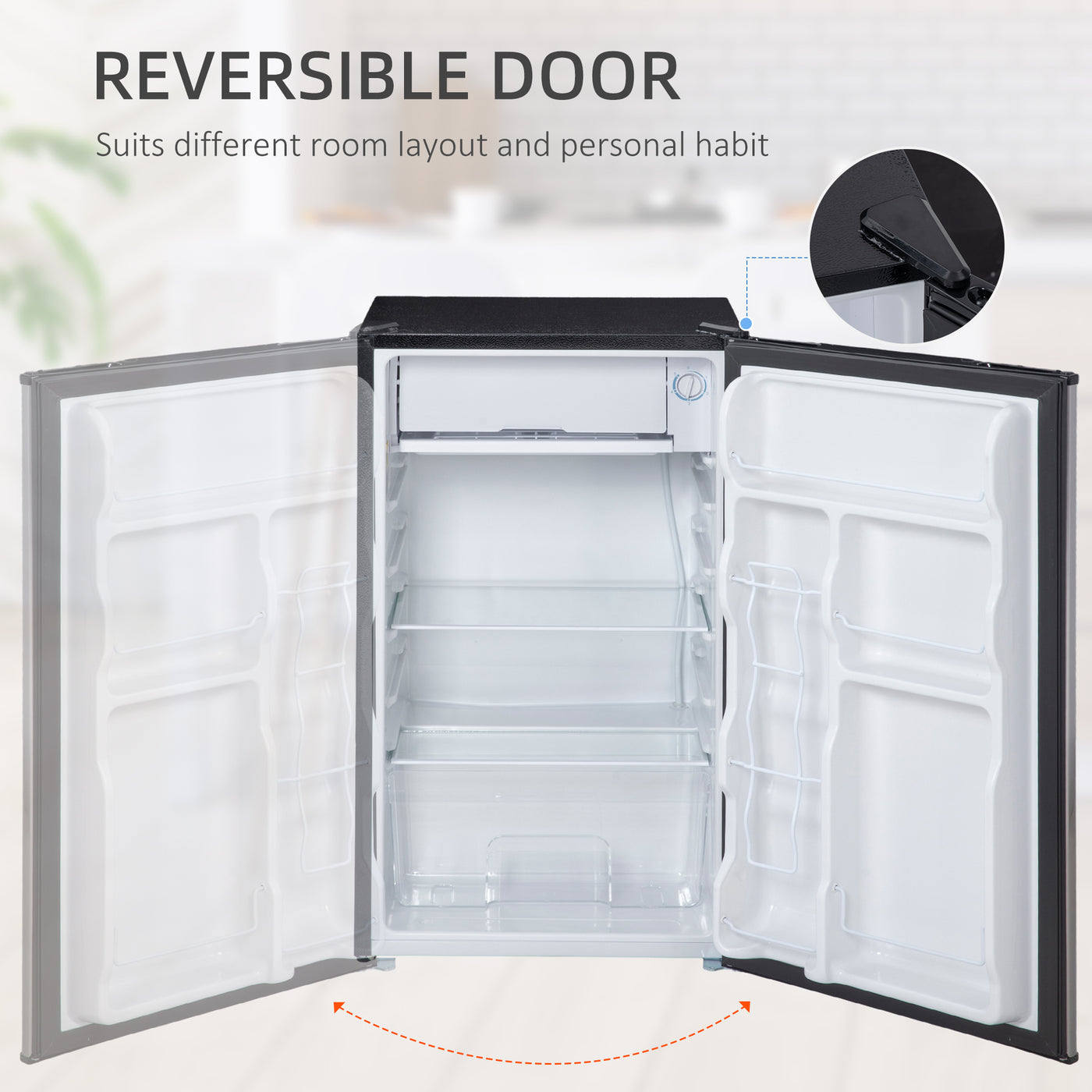 Compact Refrigerator, Mini Fridge with Freezer, Adjustable Shelf, Mechanical Thermostat and Reversible Door, Silver