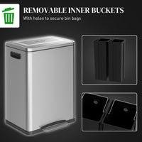 2x5.3 gal (2x20 L) Garbage Bin, Stainless Steel Garbage Can with Soft-Close Lid and Removable Inner Buckets, Silver