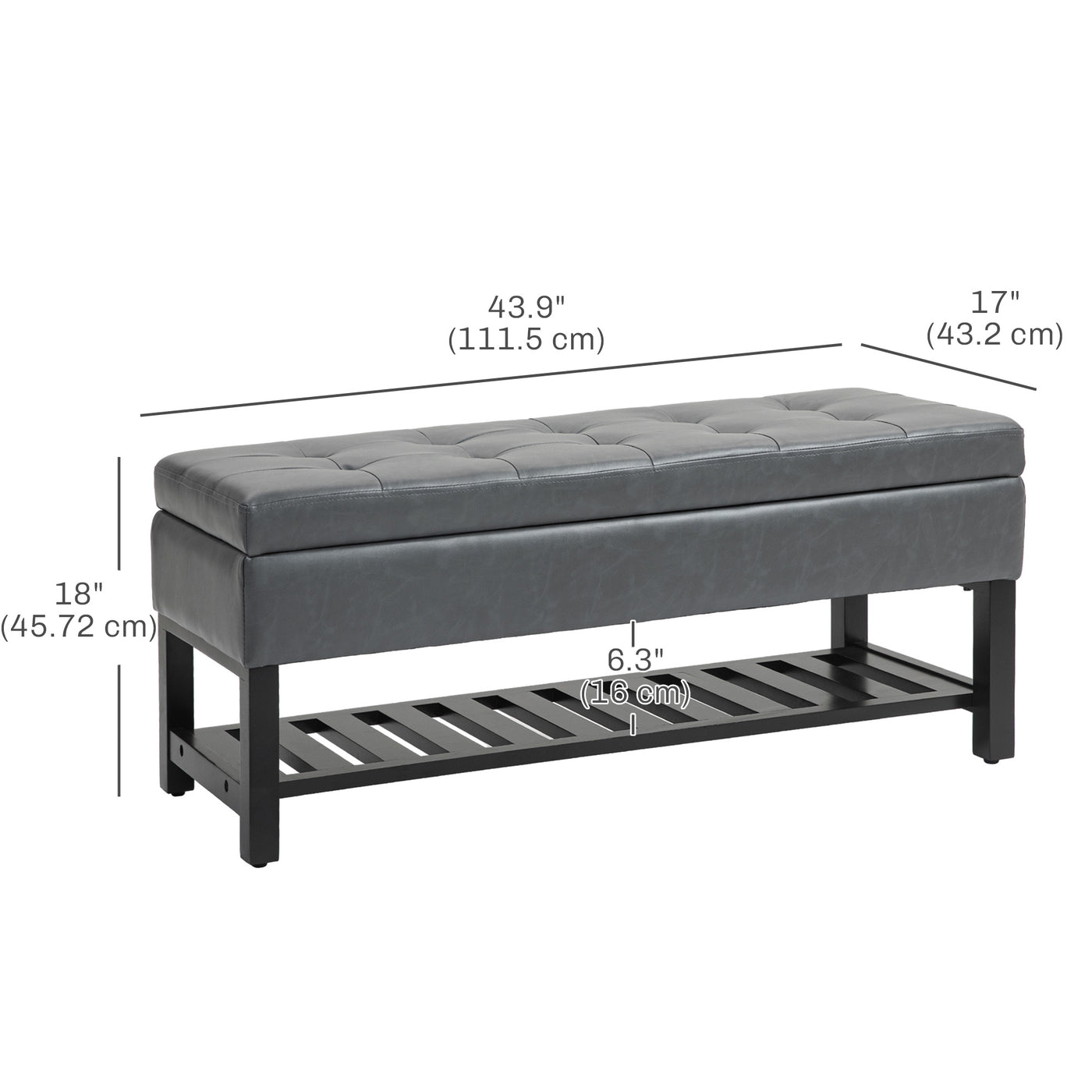 44" PU Leather Tufted Ottoman Shoe Bench Storage Chest Hallway Grey