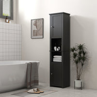 Tall Medicine Cabinet, Freestanding Bathroom Storage Cabinet with Shelves and 2 Cupboards, Bathroom Organizer, Black