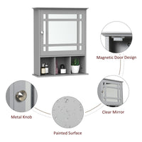 Bathroom Cabinet Wall Mount with Mirror Door 3 Shelf Organizer for Bathroom, Kitchen, Bedroom, Grey