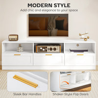 TV Stand with Storage, Modern Entertainment Center with 3 Cabinets and 3 Open Shelves, for TVs up to 85", White