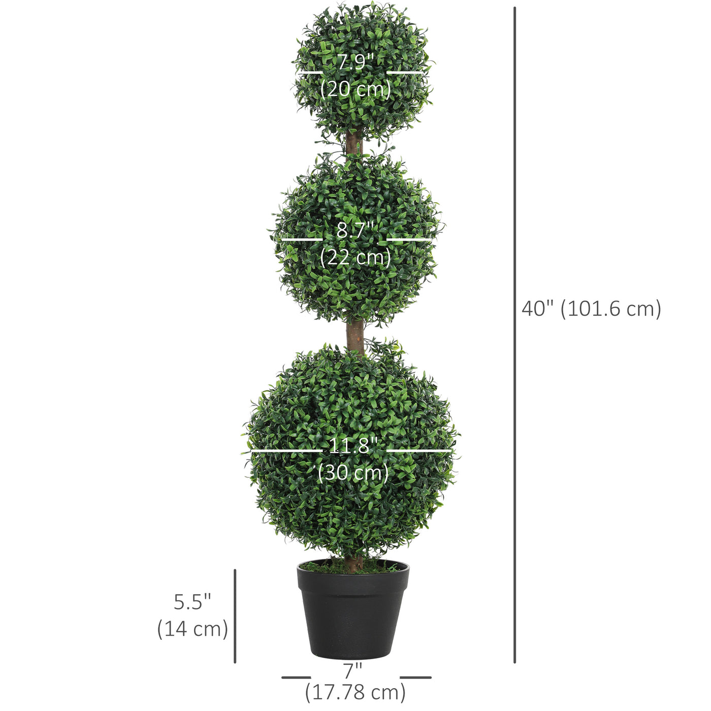 2 Pack 40" Artificial Trees, Boxwood Topiary Ball Trees with Pot for Indoor, Outdoor, Home Office, Living Room, Green