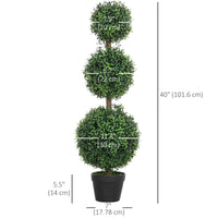 2 Pack 40" Artificial Trees, Boxwood Topiary Ball Trees with Pot for Indoor, Outdoor, Home Office, Living Room, Green