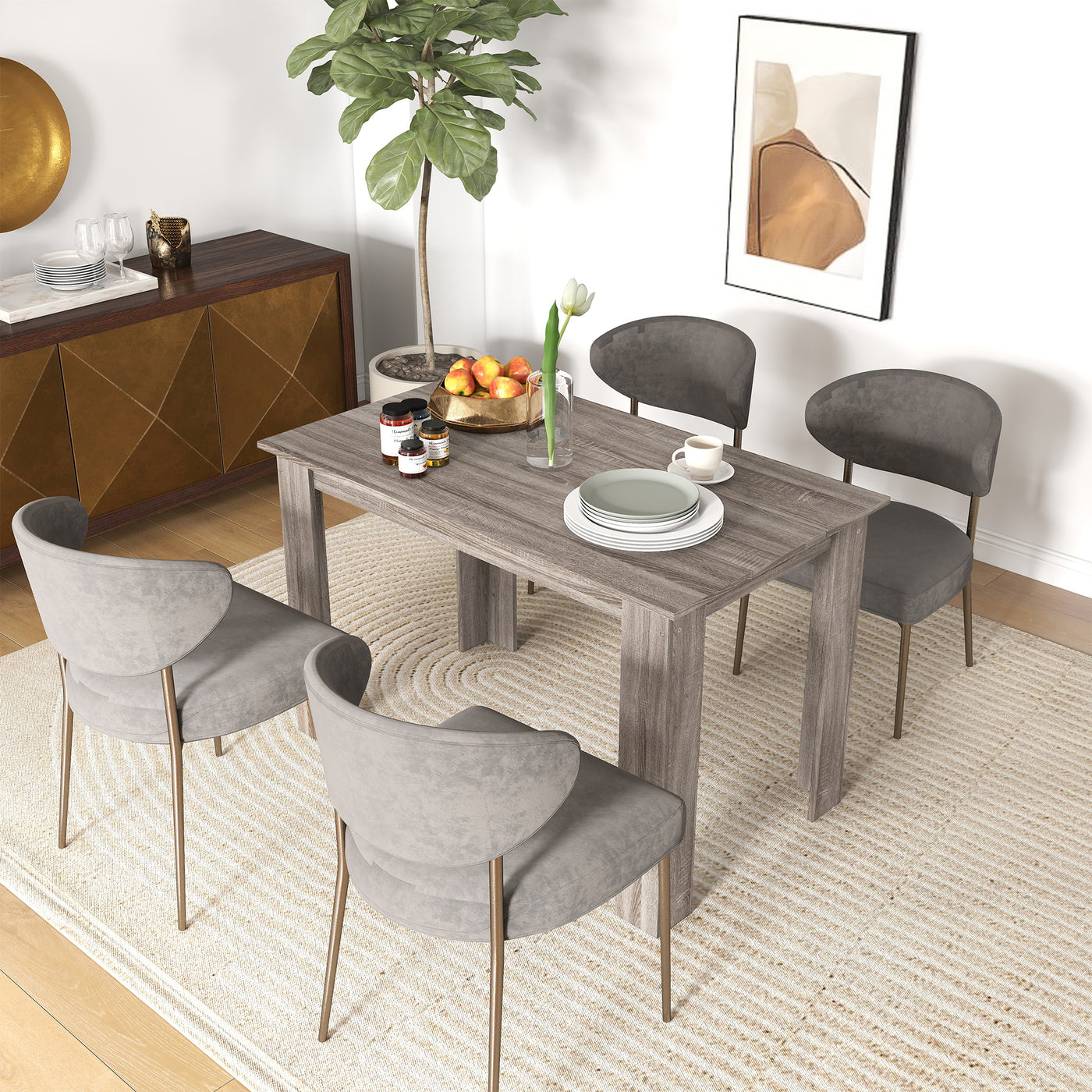 47" Kitchen Table for 4-6 People, Dining Table with Wood Effect for Dining Room, Light Grey