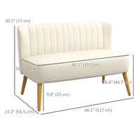 Modern 2 Seat Sofa for Bedroom, Upholstered Two Seater Couch with Rubber Wood Legs, Cream White