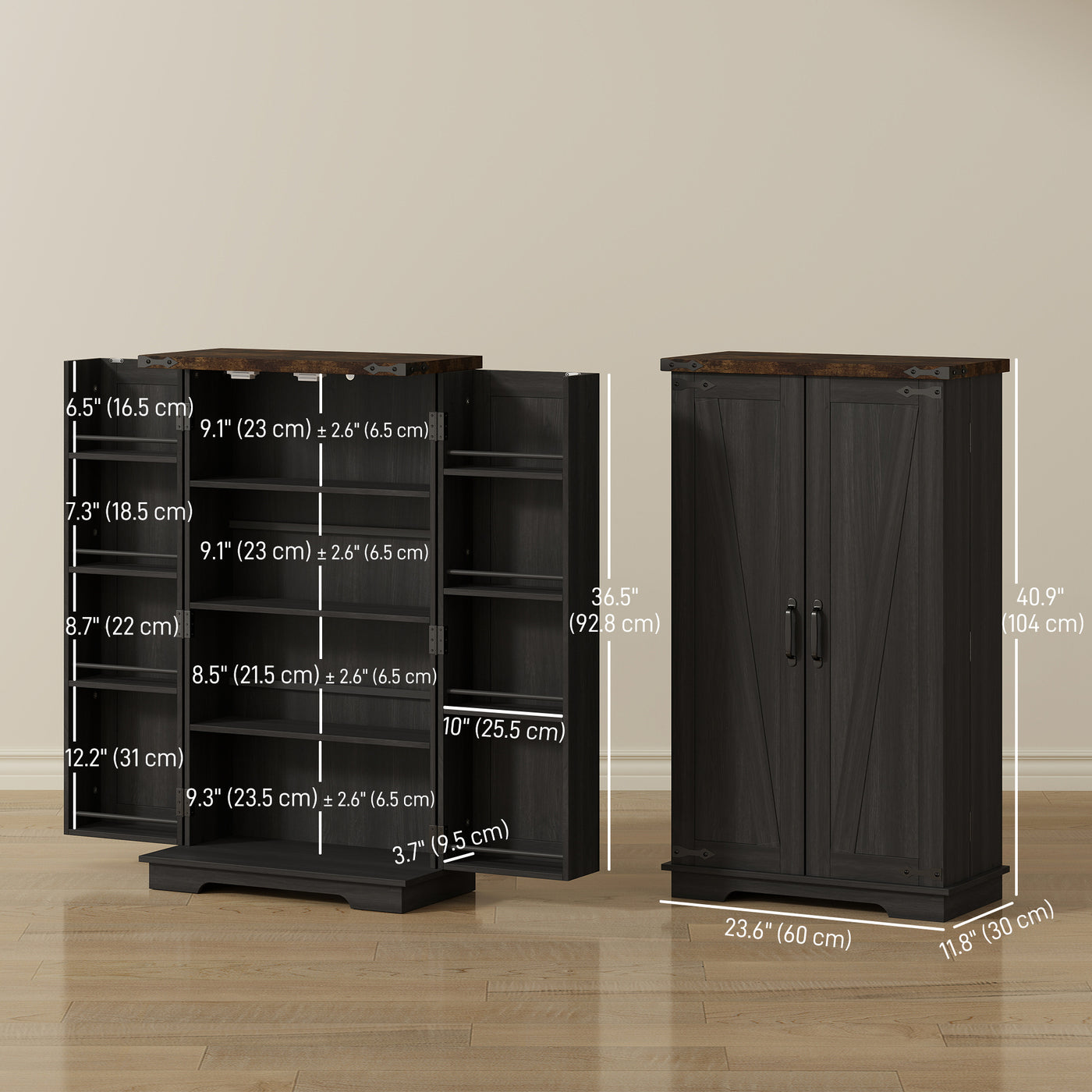 Farmhouse Kitchen Pantry Storage Cabinet, Kitchen Pantry Cabinet with Doors and Adjustable Shelves, Black