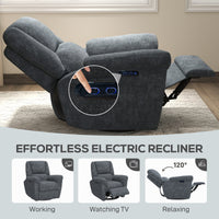 Power Recliner Chair, Fabric Upholstered Recliner Chair with USB Ports, Swivel and Rocking Function, Footrest, Dark Grey
