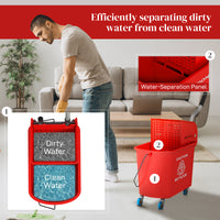 Compact Mop Bucket with Wringer, Mop Bucket on Wheels for Floor Cleaning, 5 Gallon, Separate Dirty and Clean Water, Red