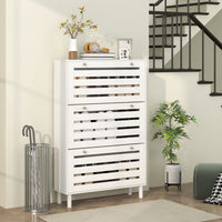 Narrow Shoe Storage Cabinet, 3 Flip Drawers, Adjustable Shelves, 18-24 Pairs Capacity, White