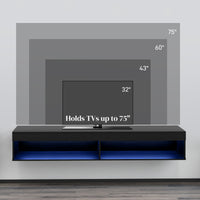 Modern Wall Mounted TV Stand with Storage and LED Lights for TVs up to 75", Floating TV Shelf for Living Room, Black