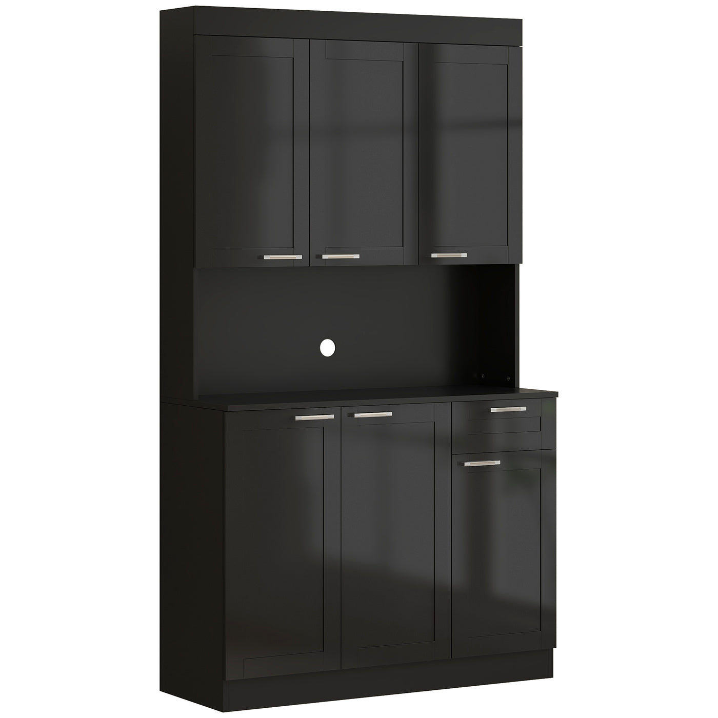 71" Kitchen Pantry Storage Cabinet, Storage Buffet with Hutch, Adjustable Shelves for Living Room, High Gloss Black