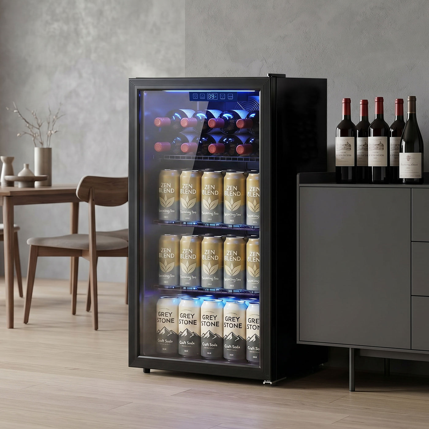 3.2 Cu.Ft Beverage Refrigerator, 139 Can Beverage Fridge Cooler with Double-Layer Glass Door