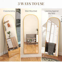 Arched Standing Mirror, 64" x 24" Full Length Mirror, Free Standing or Wall Mounted for Living Room, Bedroom, Gold