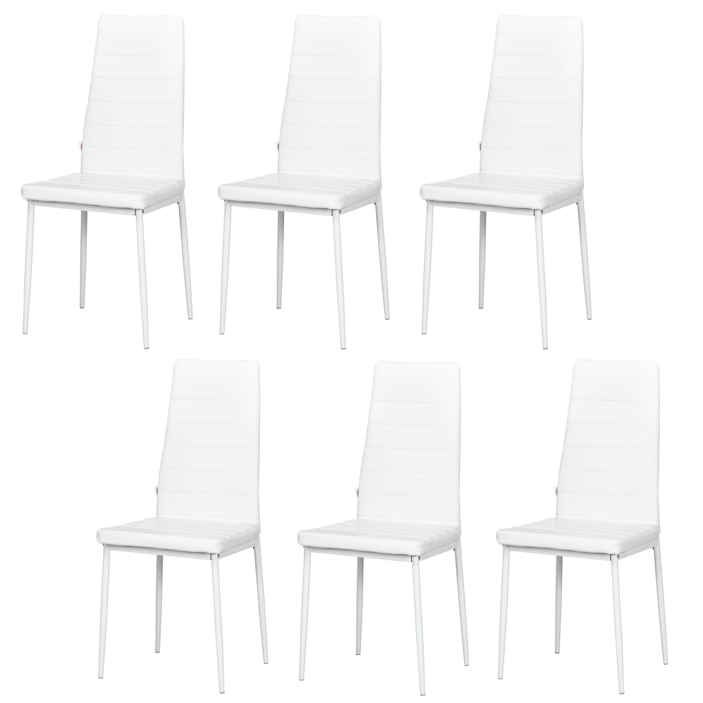High Back Dining Chairs, Modern Upholstered PU Leather Accent Chairs with Metal Legs for Kitchen, Set of 6, White