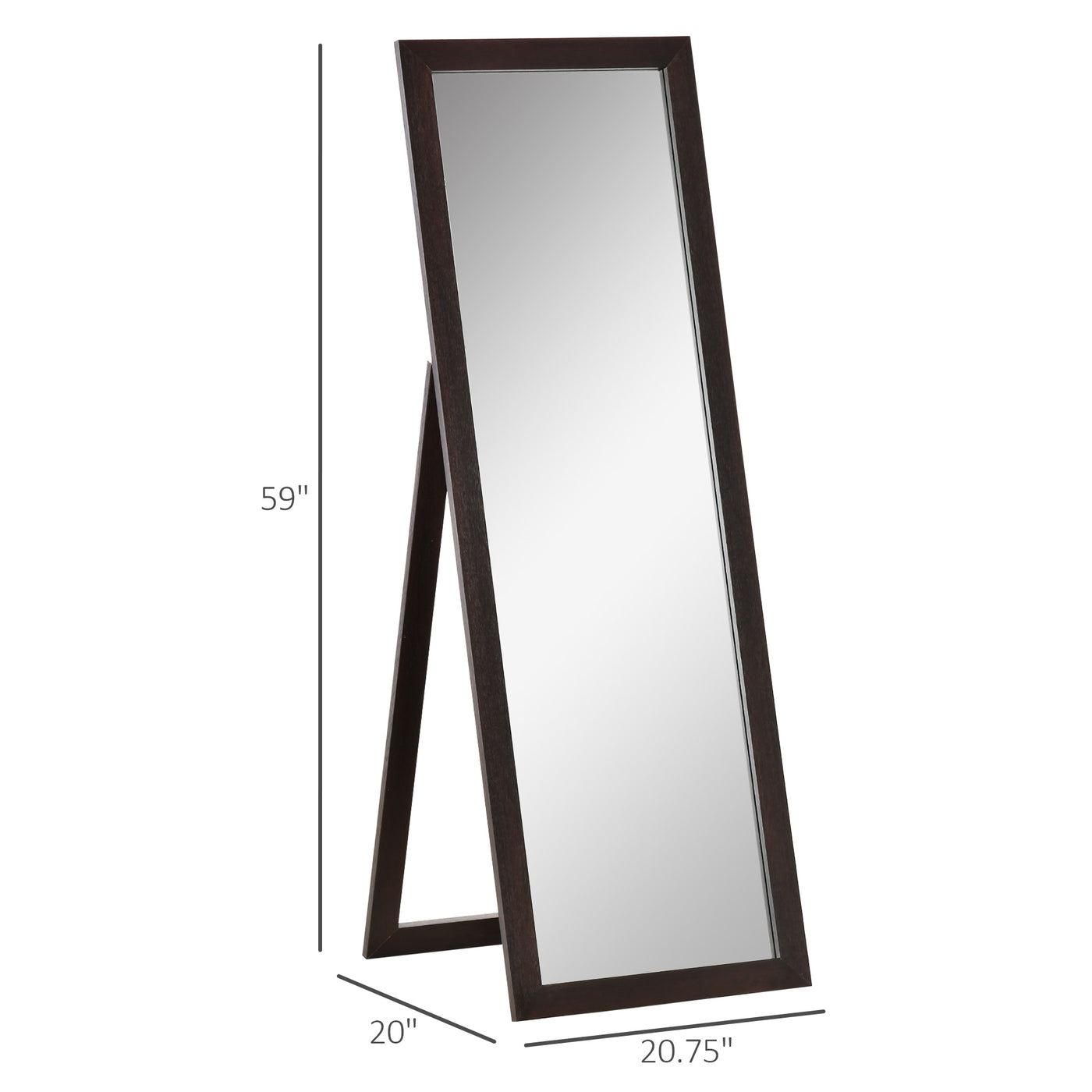 58" x 20" Full Length Mirror with Frame, Floor Standing Mirror, Rectangular Full Body Mirror for Bedroom, Living Room, Brown