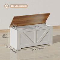 39.4 Inches Storage Chest, Storage Trunk with 2 Safety Hinges for Living Room, Brown and White Wood Grain