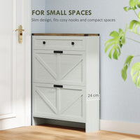 Narrow Shoe Storage Cabinet, Farmhouse Shoe Cabinet with 2 Flip Drawers, 1 Drawer, 12 Pairs for Entryway, White