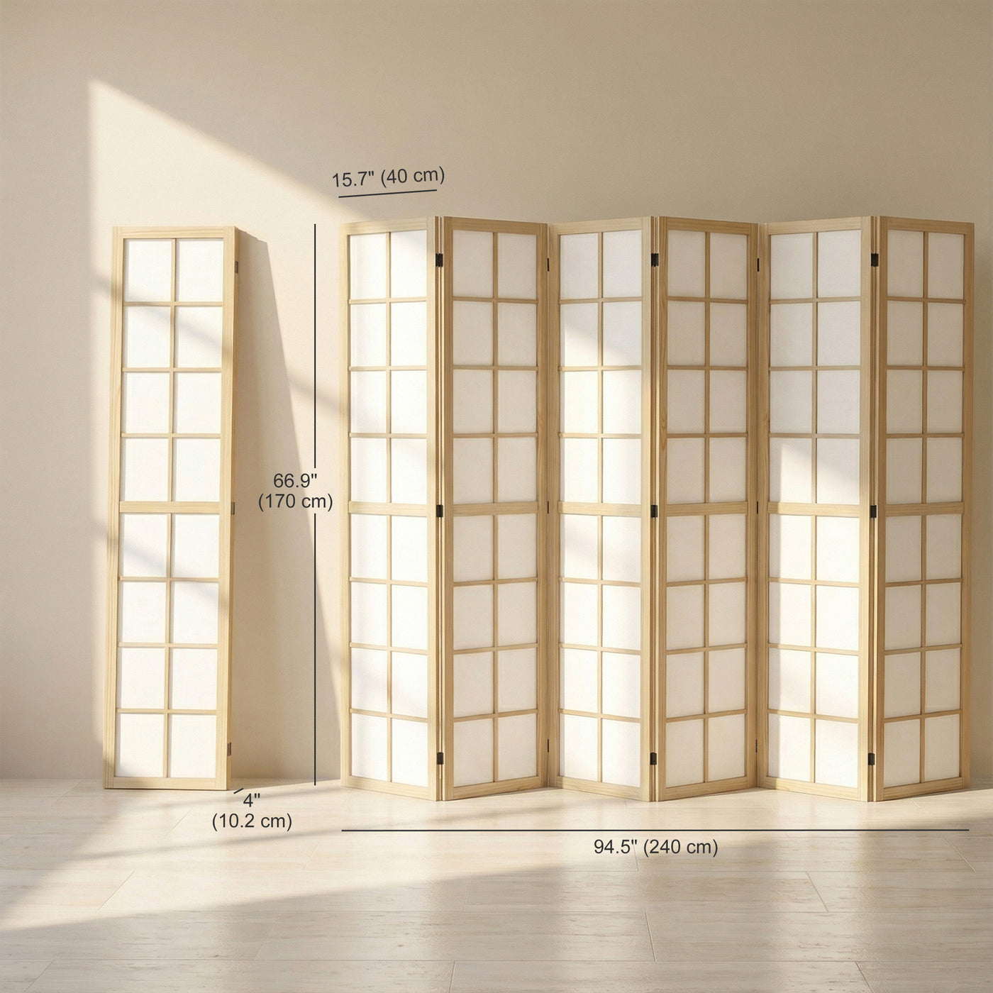 6 Panel Room Divider, 5.6 ft Folding Wall Divider Room Partition for Home Office, Bedroom, Living Room, Natural Wood