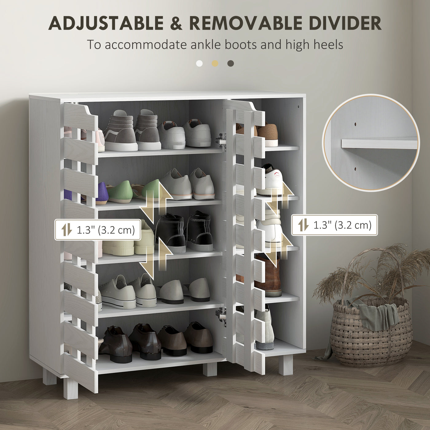 Shoe Cabinet, 21 Pair Shoe Storage Cabinet Organizer with 5-tier Double Door Cupboard and 5-tier Open Shelves, White