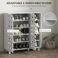 Shoe Cabinet, 21 Pair Shoe Storage Cabinet Organizer with 5-tier Double Door Cupboard and 5-tier Open Shelves, White