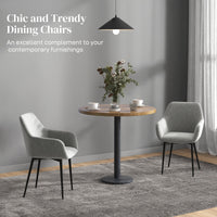 Dining Chairs Set of 2, Velvet-look Fabric Upholstered Kitchen Chairs with Backrest, Armrests and Steel Legs, Dark Grey