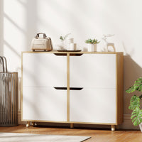 Narrow Shoe Cabinet, Shoe Storage Cabinet with 4 Flip Drawers and Adjustable Shelves for 16 Pairs of Shoes, White