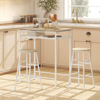 3 Piece Counter Height Bar Table Set with 1 Table, 2 Matching Stools, Dining Table Set with Storage Shelf and Metal Frame Footrest, White and Oak