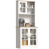 Kitchen Buffet with Hutch, Storage Pantry with 3 Cabinets, 2 Open Shelves and Large Countertop, White