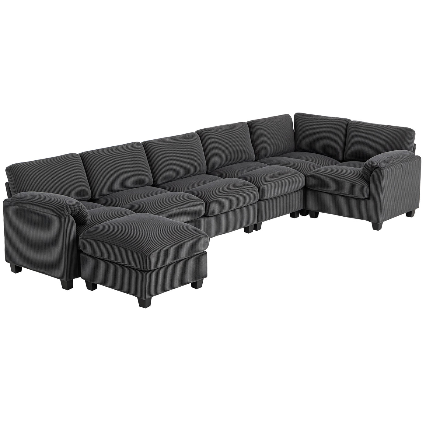 Modular Sectional Sofa, Oversized U-Shaped Couch with Spring Cushion, Corduroy Sofa for Living Room, Charcoal Grey
