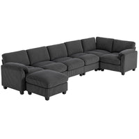 Modular Sectional Sofa, Oversized U-Shaped Couch with Spring Cushion, Corduroy Sofa for Living Room, Charcoal Grey