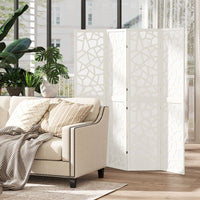 4 Panel Room Divider, 5.6 FT Lightweight Folding Privacy Screen with Geometric Pattern for Living Room, Bedroom, White