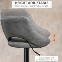 Bar Stools Set of 2, Swivel Counter Height Barstools with Adjustable Height and Cutout Back, Faux Leather Upholstered Bar Chairs with Round Metal Base and Footrest, Grey