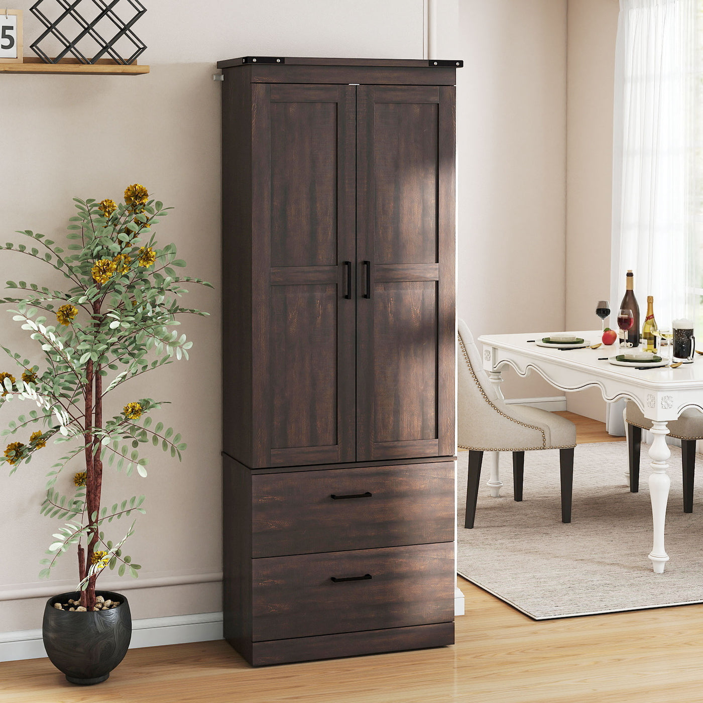 67" Tall Kitchen Pantry Storage Cabinet, Kitchen Pantry Cabinet with Doors, Drawers and Adjustable Shelves
