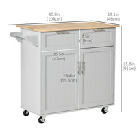 41" Kitchen Island with Storage and Solid Wood Top, Rolling Kitchen Cart on Wheels with 2 Storage Drawers, 2 Doors and Towel Rack for Dining Room, Grey
