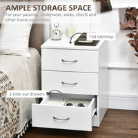 Bedside Table with 3 Drawers, Modern Wood Nightstand, Side End Table for Bedroom, White
