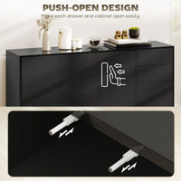 Kitchen Sideboard Storage Cabinet, Modern Coffee Bar Cabinet with Push-Open Design and 2 Drawers for Living Room, Black