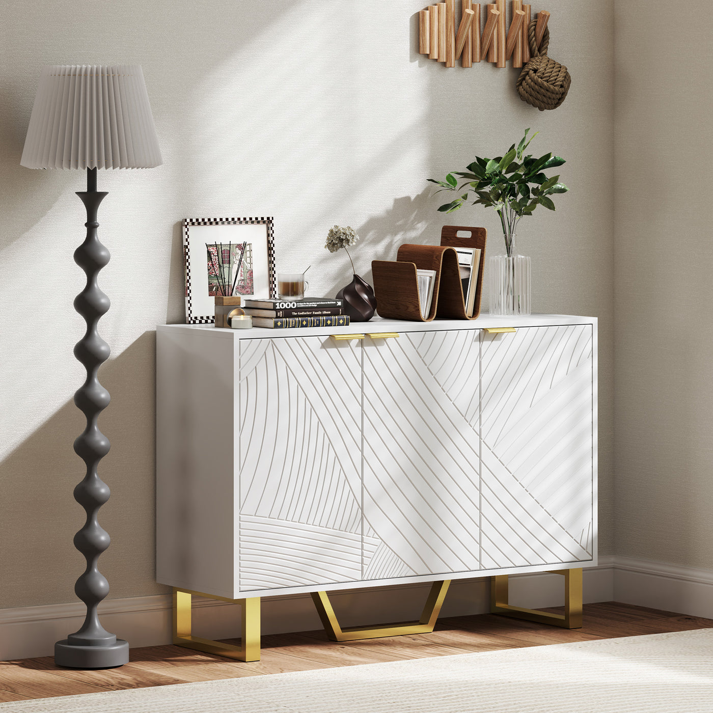 Sideboard Buffet Cabinet with Adjustable Shelves, Living Room Cabinet, TV Cabinet for 50 Inch TV, White
