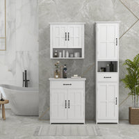 3-Piece Bathroom Furniture Set, Modern Bathroom Storage Cabinet with Drawers and Shelves, Tall and Small Floor Cabinets, Wall-mounted Medicine Cabinet, White