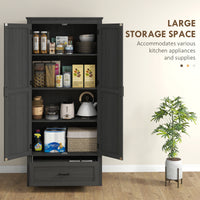 69" Tall Farmhouse Kitchen Pantry Cabinet with 2 Doors, Drawer and Adjustable Shelves, Black Wood Grain