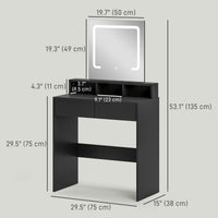 Makeup Vanity Desk with Mirror and LED Lights, for Bedroom, Modern Dressing Table with Drawers, Compartments, Black