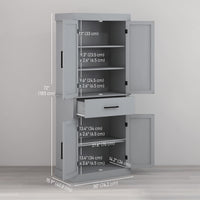 72" Farmhouse Kitchen Cabinet, Kitchen Pantry Cabinet with 4 Barn Doors, Drawer, Adjustable Shelves, Grey